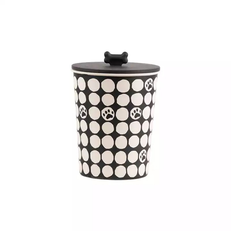 Bamboo fiber cute cat food storage container with lid