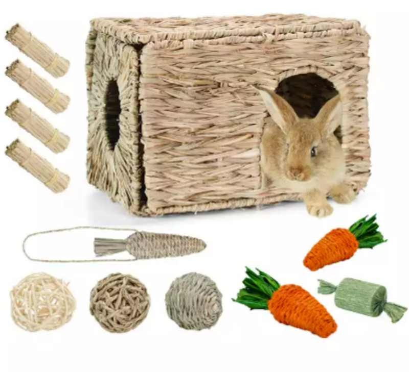 Bunny Grass House Handmade Nature Grass Comfortable Hideout Chew Toys Rabbits Chinchilla Guinea Pigs Small Animals Play Sleep