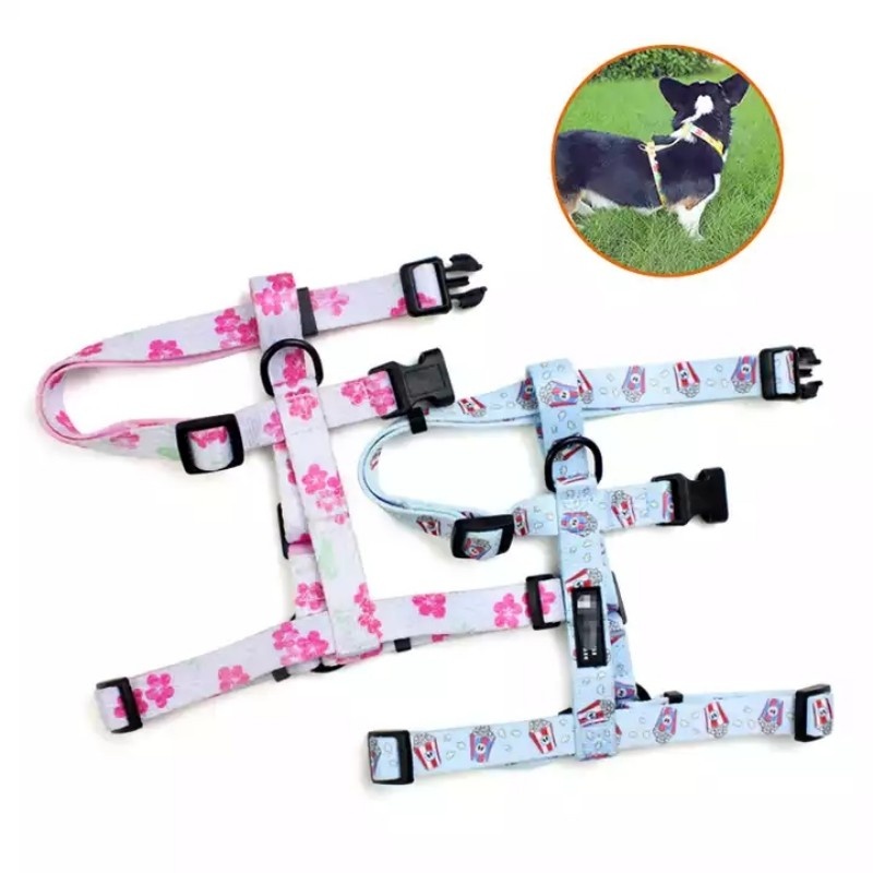 Adjustable Outdoor Sublimated Print Logo Custom Step in Polyester H Type Chest Strap Cat Pet Dog Harness