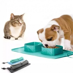 Cat Durable Two-in-one Cushion Outdoor Non Slip Pet Double Bowl Portable Hiking Dog Bowl Dog Food Travel Bowl