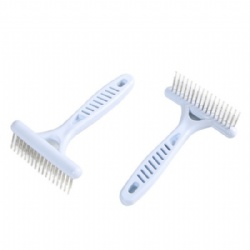 Double teeth white plastic handle high and low teeth pet open knot comb rake comb